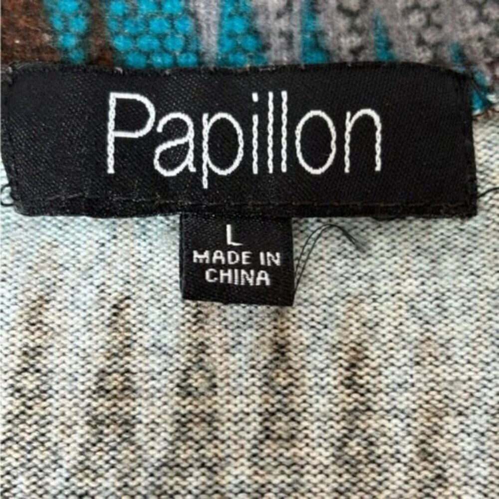 Papillon Dress Womens Large Knit Brown Turquoise 3/4 Sleeves - Picture 2 of 9